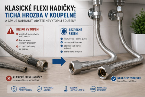 Klasické flexi hadičky: Tichá hrozba v koupelně a čím je nahradit, abyste nevytopili sousedy