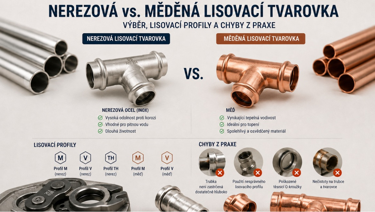 Nerezová vs. měděná lisovací tvarovka – Výběr, lisovací profily a chyby z praxe