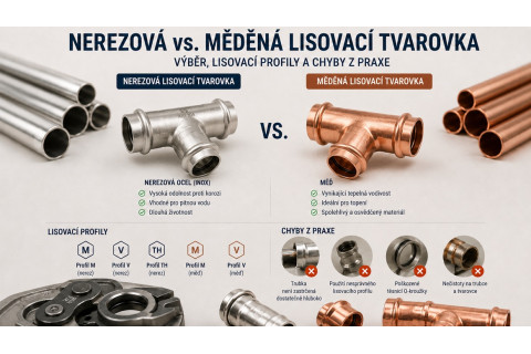 Nerezová vs. měděná lisovací tvarovka – Výběr, lisovací profily a chyby z praxe