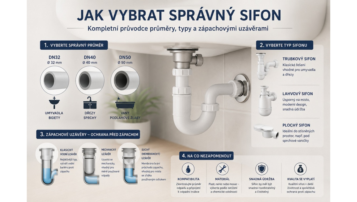 Jak vybrat správný sifon: Kompletní průvodce průměry, typy a zápachovými uzávěrami