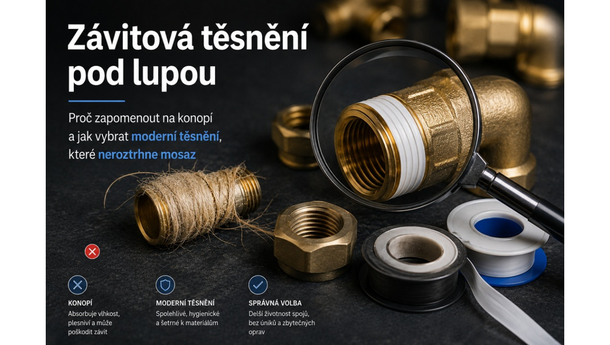 Závitová těsnění pod lupou: Proč zapomenout na konopí a jak vybrat moderní těsnění, které neroztrhne mosaz