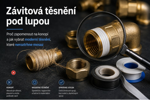 Závitová těsnění pod lupou: Proč zapomenout na konopí a jak vybrat moderní těsnění, které neroztrhne mosaz