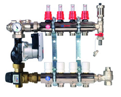 Rozdělovač podlahového vytápění 4-cestný, SET Komplet se směšovačem ESBE
