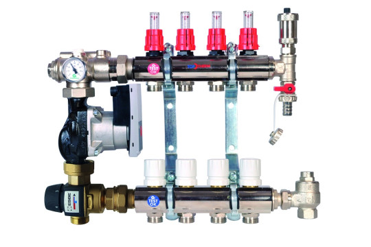 Rozdělovač podlahového vytápění 12-cestný, SET Komplet se směšovačem ESBE