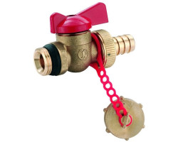 GIACOMINI R608D kohout 1/2" vypouštěcí kulový, s integrovaným těsněním, s hadicovou vývodkou a zátkou, krátká páčka