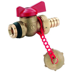 GIACOMINI R608D kohout 1/2" vypouštěcí kulový, s integrovaným těsněním, s hadicovou vývodkou a zátkou, krátká páčka