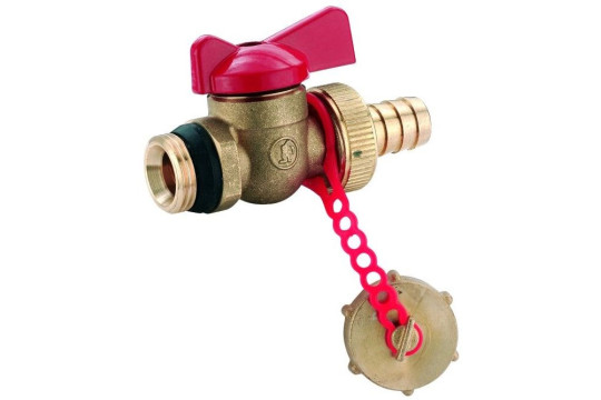GIACOMINI R608D kohout 1/2" vypouštěcí kulový, s integrovaným těsněním, s hadicovou vývodkou a zátkou, krátká páčka