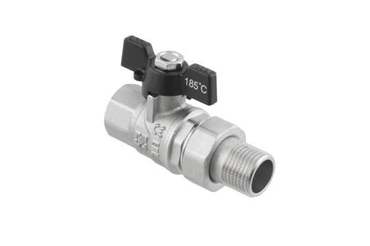Kulový ventil BLACK 3/4" MF motýl se šroubením PN40 185°C PLNOPRŮTOK