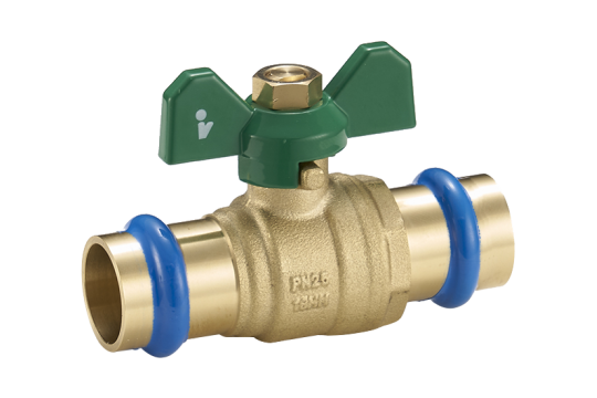 Kulový kohout PRESS "V" 18 mm, MOTÝL, PN25, do 120°C