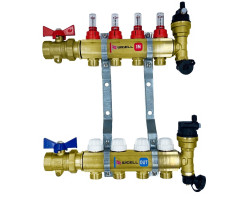 Rozdělovač 4-cestný s kulovými a termostatickými ventily, auto. odvzdušnění