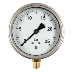 Manometr (tlakoměr) d63mm 0-25 BAR SPODNÍ vývod 1/4" - voda, vzduch