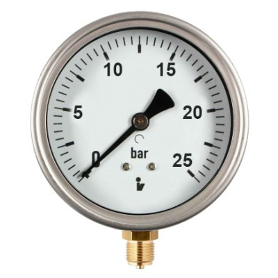 Manometr (tlakoměr) d50mm 0-25 BAR SPODNÍ vývod 1/4" - voda, vzduch