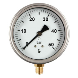Manometr (tlakoměr) d50mm 0-50 BAR SPODNÍ vývod 1/4" - voda, vzduch