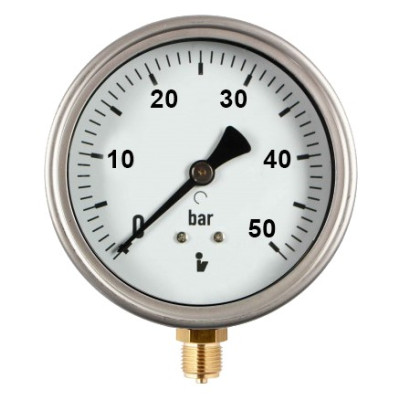 Manometr (tlakoměr) d50mm 0-50 BAR SPODNÍ vývod 1/4" - voda, vzduch