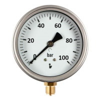 Manometr (tlakoměr) d100mm 0-100 BAR SPODNÍ vývod 1/2" - voda, vzduch