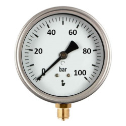 Manometr (tlakoměr) d100mm 0-100 BAR SPODNÍ vývod 1/2" - voda, vzduch
