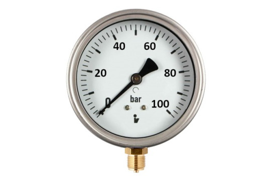 Manometr (tlakoměr) d100mm 0-100 BAR SPODNÍ vývod 1/2" - voda, vzduch