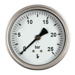 Manometr (tlakoměr) d50mm 0-25 BAR ZADNÍ vývod 1/4" - voda, vzduch