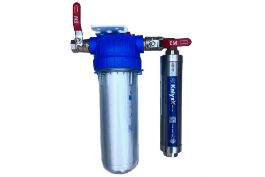 Změkčovač vody IPS Kalyxx BlueLine - G 1" s filtrem a kohouty - vertikální montáž