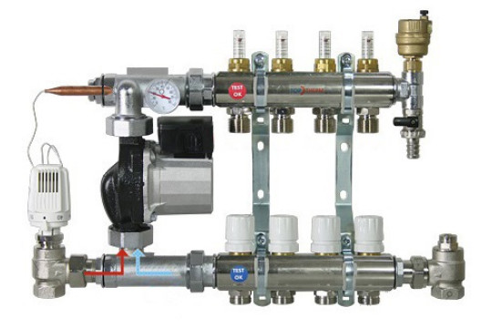 Rozdělovač podlahového vytápění 3-cestný, SET elektronické čerpadlo