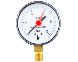 Manometr (tlakoměr) d50mm 0-10 BAR SPODNÍ vývod 1/4" - voda, vzduch