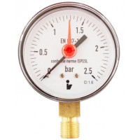 Manometr (tlakoměr) d63mm 0-2,5 BAR SPODNÍ vývod 1/4" - voda, vzduch