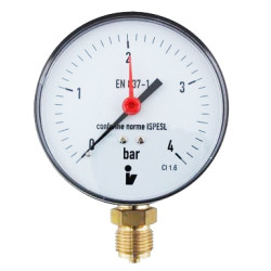 Manometr (tlakoměr) d100mm 0-4 BAR SPODNÍ vývod 1/2" - voda, vzduch