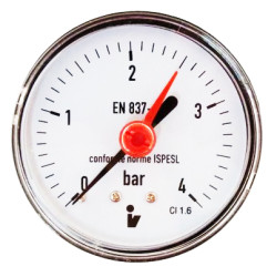 Manometr (tlakoměr) d63mm 0-4 BAR ZADNÍ vývod 1/4" - voda, vzduch