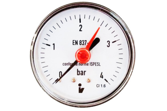 Manometr (tlakoměr) d63mm 0-4 BAR ZADNÍ vývod 1/4" - voda, vzduch
