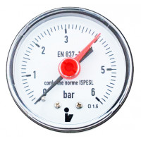 Manometr (tlakoměr) d63mm 0-6 BAR ZADNÍ vývod 1/4" - voda, vzduch