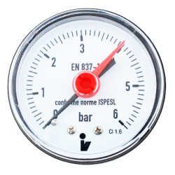 Manometr (tlakoměr) d63mm 0-6 BAR ZADNÍ vývod 1/4" - voda, vzduch