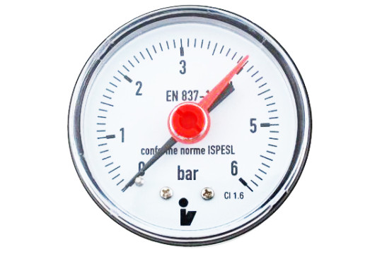 Manometr (tlakoměr) d50mm 0-6 BAR ZADNÍ vývod 1/4" - voda, vzduch