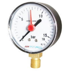 Manometr (tlakoměr) d100mm 0-16 BAR SPODNÍ vývod 1/2" - voda, vzduch