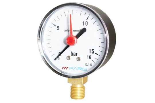 Manometr (tlakoměr) d100mm 0-16 BAR SPODNÍ vývod 1/2" - voda, vzduch