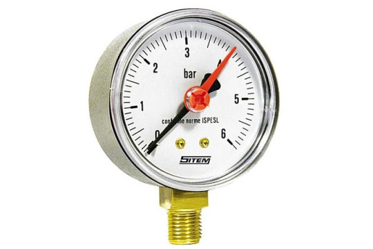Manometr (tlakoměr) d100mm 0-6 BAR SPODNÍ vývod 1/2" - voda, vzduch