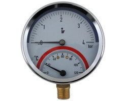 Termomanometr d80mm 0-6 BAR 0-120°C SPODNÍ vývod 1/2" - voda, vzduch
