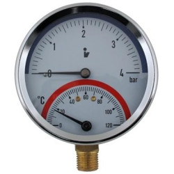 Termomanometr d80mm 0-6 BAR 0-120°C SPODNÍ vývod 1/2" - voda, vzduch