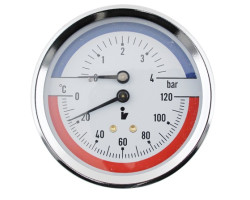 Termomanometr d80mm 0-6 BAR 0-120°C ZADNÍ vývod 1/2" - voda, vzduch