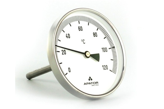 Celonerezový teploměr d100mm se ZADNÍM vývodem 45mm, 0-200°C, bimetalový 