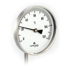 Celonerezový teploměr d120mm se SPODNÍM vývodem 100mm, -30+50°C, bimetalový 
