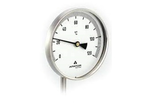 Celonerezový teploměr d120mm se SPODNÍM vývodem 100mm, -30+50°C, bimetalový 