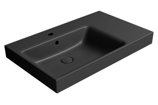 NUBES keramické umyvadlo 80x50cm, s odkládací plochou vpravo, černá mat
