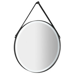 ORBITER kulaté LED podsvícené zrcadlo s koženým páskem, ø 70cm, černá mat