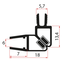 Set magnetických těsnění 45° pro sklo 6mm a profil, 2000mm, černá (2ks)