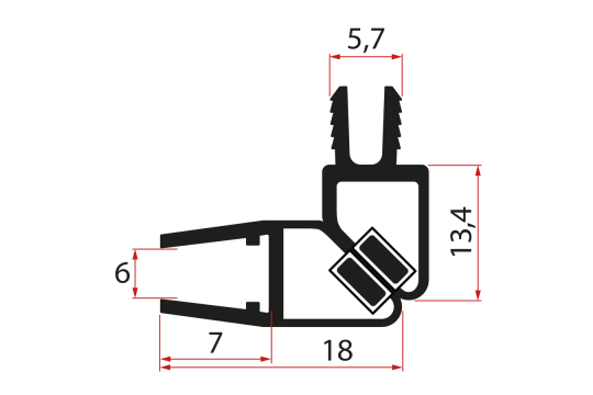 Set magnetických těsnění 45° pro sklo 6mm a profil, 2000mm, černá (2ks)