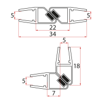 Set magnetických těsnění 45°pro sklo 5/5mm, 2000mm (2ks)