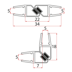 Set magnetických těsnění 45°pro sklo 5/5mm, 2000mm (2ks)