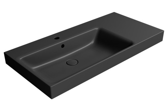 NUBES keramické umyvadlo 100x50cm, s odkládací plochou vpravo, černá mat