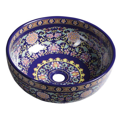 PRIORI keramické umyvadlo, průměr 40,5cm, 15,5cm, fialová s ornamenty