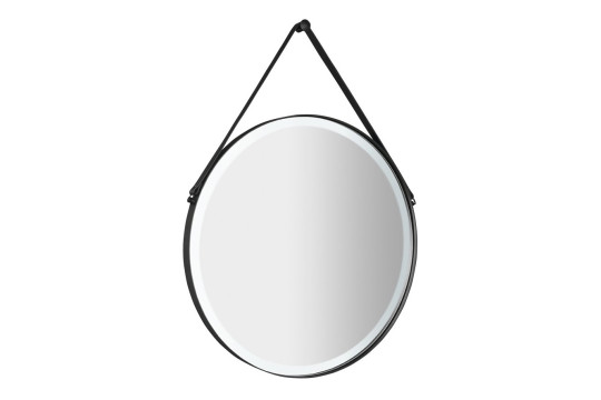ORBITER kulaté LED podsvícené zrcadlo s koženým páskem, ø 60cm, černá mat